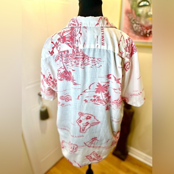 Vintage 70’s  Shoreline Hawaii white & red island print shirt. 🌺🌸 - Picture 3 of 8